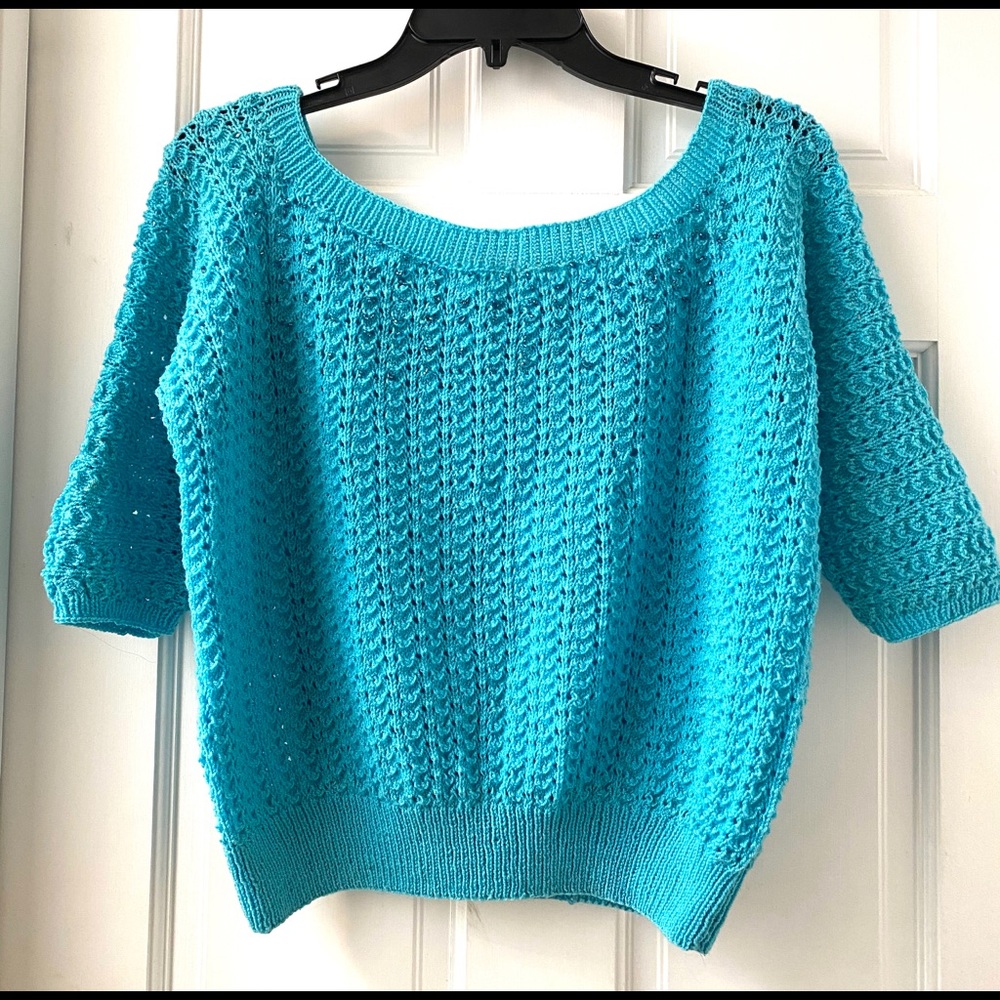 Lightweight Cropped Knitted Short Sleeve Blue Sweater